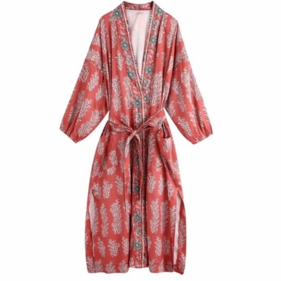 #7 Bohemian Gypsy Floral Print Belted Kimono Cover up - Picture 5 of 7